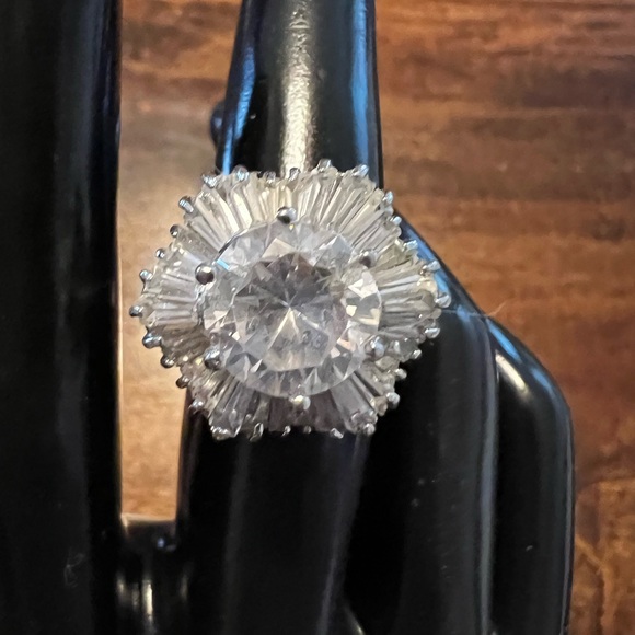 Jewelry - 14K Gold Plated Vintage Silver Tone & CZ(?) Silver Tone Ring